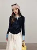 Cómoda camiseta Henley de manga larga cepillada de imitación en dos piezas para mujer, corte ajustado, elástica, con bloques de color, camiseta base para primavera/otoño