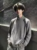 Suéter cardigan listrado com gola alta e color-block estilo Old Money para homens, jaqueta de malha com zíper duplo American cleanfit de outono