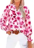 Camisa suelta de manga larga, diseño floral bohemio estampado para mujer, blusa suelta con cuello en V para mujer de teum transfronterizo
