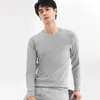 Conjunto de Roupa Íntima Masculina Fina e Quente 100% Algodão Gola Redonda Top de Outono e Calça Suéter de Lã de Algodão Camada Base Estilo Outono e Inverno