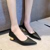 Zapatos de tacón alto grueso para mujer, primavera 2024, nuevos, elegantes, franceses, de cuero suave, de boca baja, con punta y tacón medio