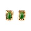 Plata S925 Chapada en Oro Incrustado de Oro Natural Hojuela de Huevo de Jaspe Hotan Estilo Cuadrado Pequeño Simple Diario Clavos de Presión para Hombres y Mujeres