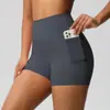 Shorts Esportivos de Cintura Alta Justos de Secagem Rápida Transfronteiriços Femininos para Corrida ao Ar Livre Fitness Yoga Avançado com Bolso