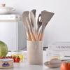 Versão leve nova transfronteiriça cabo de madeira silicone conjunto de utensílios de cozinha barril redondo 14 peças frigideira antiaderente espátula de cozinha colher Ferramentas de Cozinha