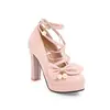 Novos Sapatos Femininos Britânicos Laço Tira Cruzada Boca Média Sapatos de Salto Alto Espessos 32-43 Sapatos de Comércio Exterior