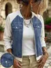 Jaqueta Jeans Baseball Patchwork Plus Size Manga Longa Raglan Bolsos com Zíper Solta Casual Curta Feminina