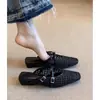 Medias Zapatillas Cerradas de Piel de Oveja para Mujer, Sandalias de Verano para Exteriores para Combinar con Vestidos, Sandalias Negras Caladas Estilo Coreano, Antideslizantes y Aliviadoras de Presión