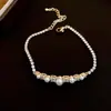 Pulsera de Zirconia Perla Chapada en Oro Real de 18 Quilates, Lujo Accesible, Pulsera de Moda de Gama Alta, Joyería de Mano Estilo Retro Francés para Mujer