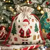 Canvas Grande de Natal com Bolso de Cordão Maçã Grande Presente Embalagem de Feriado Presente Saco de Armazenamento de Algodão