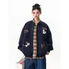 Otoño Oversize Holgado Casual Versátil Bordado de Perro de Dibujos Animados Cárdigan Chaqueta de Béisbol para Mujer Sudadera para Hombre