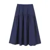Saia casual franzida para mulheres, cintura elástica, caimento solto, saia midi em A com babados, emagrecedora K487995