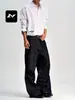 Jeans Retro Americano Fengmei Negro Azul para Hombres y Mujeres Sueltos Remache Hebilla Ajustable Modernos Casual Pierna Recta Pierna Ancha Pantalones