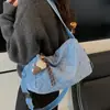 Bolsa Jeans com Diamantes Feminina Outono e Inverno Nova Estilo Coreano Casual para o Dia a Dia Versátil Ombro Transversal Bolsa Almofada Transfronteiriça