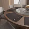 Manteles en forma de abanico de lujo ligero, manteles estilo occidental de imitación piel, tapetes de mesa de PVC, manteles impermeables y resistentes al calor, manteles de dos tonos, vajilla engrosada