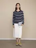 Nanyou Ropa Fina de Mujer Hilo Fino Tencel Lana Principios de Otoño Raya Francesa Versátil Cuello Redondo Suéter de Punto Lana