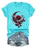 Amazon eBay sitio independiente moda casual elegante mujer rosa roja mariposa luna colorido algodón manga corta camiseta