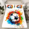Sábana Bajera Ajustable de Fútbol Deportivo, Dibujo Lineal, Color, Juego de Tres Piezas, Impresión Digital, Sábana Bajera Ajustable Transfronteriza, Juego de Cama