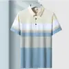 Nova Camiseta de Verão 2024 Camisa Polo Leve para Negócios Camisa Polo Listrada Masculina de Alta Qualidade Moda Casual Gola