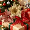 Flores de Natal de veludo artificial transfronteiriças, decorações brilhantes para árvore de Natal, decoração de casa, decorações brilhantes para festa, flores artificiais atacado