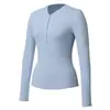 Camiseta para Mujer, Manga Larga, Ceñida a la Cintura, Camisa Henley Adelgazante, Top Deportivo con Botones, Casual Fitness, Hombro Normal Ropa de Yoga, Secado Rápido