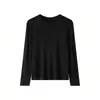 Camiseta Base de Lana Tencel para Mujer, Estilo Primavera, Cuello Redondo, Corte Ajustado, Elegante Camiseta de Manga Larga Estilo Coreano, Ropa de Primavera para Mujer
