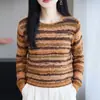 Nuevo Suéter de Punto Vintage Otoño/Invierno 2026 Cuello Redondo Manga Larga para Mujer Color Floral Hilo Bloque de Color Rayas Suelto Camisa Base Top