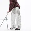 Calças Tie-Dye com Estampa de Leopardo Estilo Americano para Homens, Primavera e Outono, Tamanho Plus, Marca Tendência, Calças Casuais Largas de Corte Reto