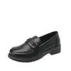 Zapatos de cuero estilo británico para mujer en stock, nueva colección primavera/otoño 2026, mocasines retro de punta redonda con suelas de plataforma negras
