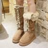 Botas de Neve Cano Alto para Mulheres, Novo Estilo Inverno 2026, Com Cadarço, Camurça, Quente, Sola Grossa, Super Estilosas, Botas Longas Acima do Joelho