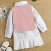 Conjunto de Dos Piezas para Niñas de Otoño Nuevo Camisa con Cuello Solapa Manga Larga Volantes Estilo Princesa Chaleco Tejido