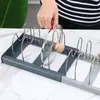 Prateleira de Armazenamento Telescópica Ajustável Prateleira de Armazenamento para Cozinha Suporte Telescópico para Tampas de Panela de Aço Inoxidável Prateleira Telescópica para Tigelas e Pratos de Bancada