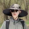 Sombrero de ala ancha grande de 15 cm para hombre, sombrero de protección solar para exteriores, sombrero de sol de verano, sombrero de pesca, sombrero de pescador para montañismo