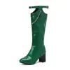 Amazon 4048 Fivela de Cinto Botas de Cavaleiro Botas de Cano Alto Novas Botas de Salto Alto Salto Grosso 2024 tamanho grande Comércio Exterior Corrente para Mulheres