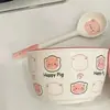 Conjunto de Louça de Cerâmica Colorida Sob Esmalte, Tigelas e Pratos de Arroz Domésticos Combinação de Desenhos Animados, Conjunto de Tigela e Prato de Cerâmica Fornecimento Atacadista