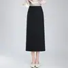 Saia Reta Simples Preta Feminina Nova Primavera e Outono 2025 Cintura Alta Comutadora Comprimento Médio Slim Tubinho