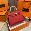 Bolso Kelly Segunda Generación Bolso Mini Bolso de Mujer 2024 Nuevo de Moda Bolso de Mano Cuadrado Pequeño Bolso de Hombro Cruzado de Piel de Vaca con Estampado de Palma