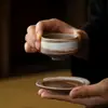 Leña vintage estilo japonés hecho a mano cerámica antigua taza de maestro té kung fu juego de té cuenco de gres taza de té grabado LOGOTIPO