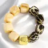 Pulsera cuadrada de acrílico con degradado macaron estilo INS, pulsera de resina con patrón de mármol vintage y cuentas doradas, venta al por mayor de joyería