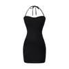 Atacado de Roupas Femininas Transfronteiriças Estilo Europeu e Americano Verão 2026 Nova Tendência Menina Quente Cor Lisa Gola Halter Costas Nuas Vestido Sexy
