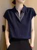 Camisa Social Polo Manga Curta Profissional para Mulheres Verão 2026 Novo Estilo Único Toque de Luxo Top Solto Emagrecedor