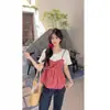 Camiseta de manga corta de lunares para mujer talla grande, estilo dos piezas, favorecedora y chic para mujeres con curvas moderadas, para verano