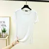 Nueva Camiseta de Modal para Mujer 2026, Primavera y Verano, Manga Corta, Delgada, Se Puede Usar Afuera, Color Sólido, Casual, Corte Holgado, Top con Abertura Lateral