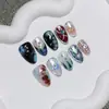 Nuevos parches de uñas portátiles hechos a mano transfronterizos con degradado ojo de gato, destellos estelares y líneas metálicas, venta al por mayor de uñas postizas