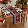 Conjunto de Caminho de Mesa e Jogos Americanos de Natal Estampa Xadrez Vermelho Veado Boneco de Neve Tecido para Decoração de Mesa Toalha de Mesa Mesa