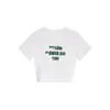Camiseta Branca Feminina de Manga Curta com Gola Careca, Tendência de Verão Estilo Americano com Design de Letras de Marca, Top Hot Girl de Corte Justo