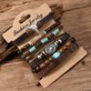 Estilo Occidental Vaquero Europeo y Americano Transfronterizo Cuero Vaca Tau Pino Piedra Alas de Pollo Cáscara de Coco Pulsera de 6 Piezas para Hombre