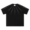 Camiseta Vintage Retro Americana con Cuentas de Manga Corta para Hombre, Holgada, Diseño de Nicho, Marca de Moda High Street, Top Casual