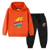 Nova coleção outono/inverno 2023 roupas infantis transfronteiriças conjunto de duas peças para bebê com capuz, suéter e calça, algodão, manga longa