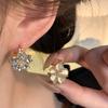 Jiaowai Entry Luxury Niche Zircon Flower Brincos Femininos Ins Trendy Design Sense Brincos de Pedra Olho de Gato Dupla Face Jóias de Orelha de Malha