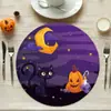 Jogos Americanos de Linho para Halloween Transfronteiriços Decoração de Cozinha Restaurante Jogos de Mesa Redondos Decoração de Mesa para Festa de Feriado Jogos de Mesa Isolantes